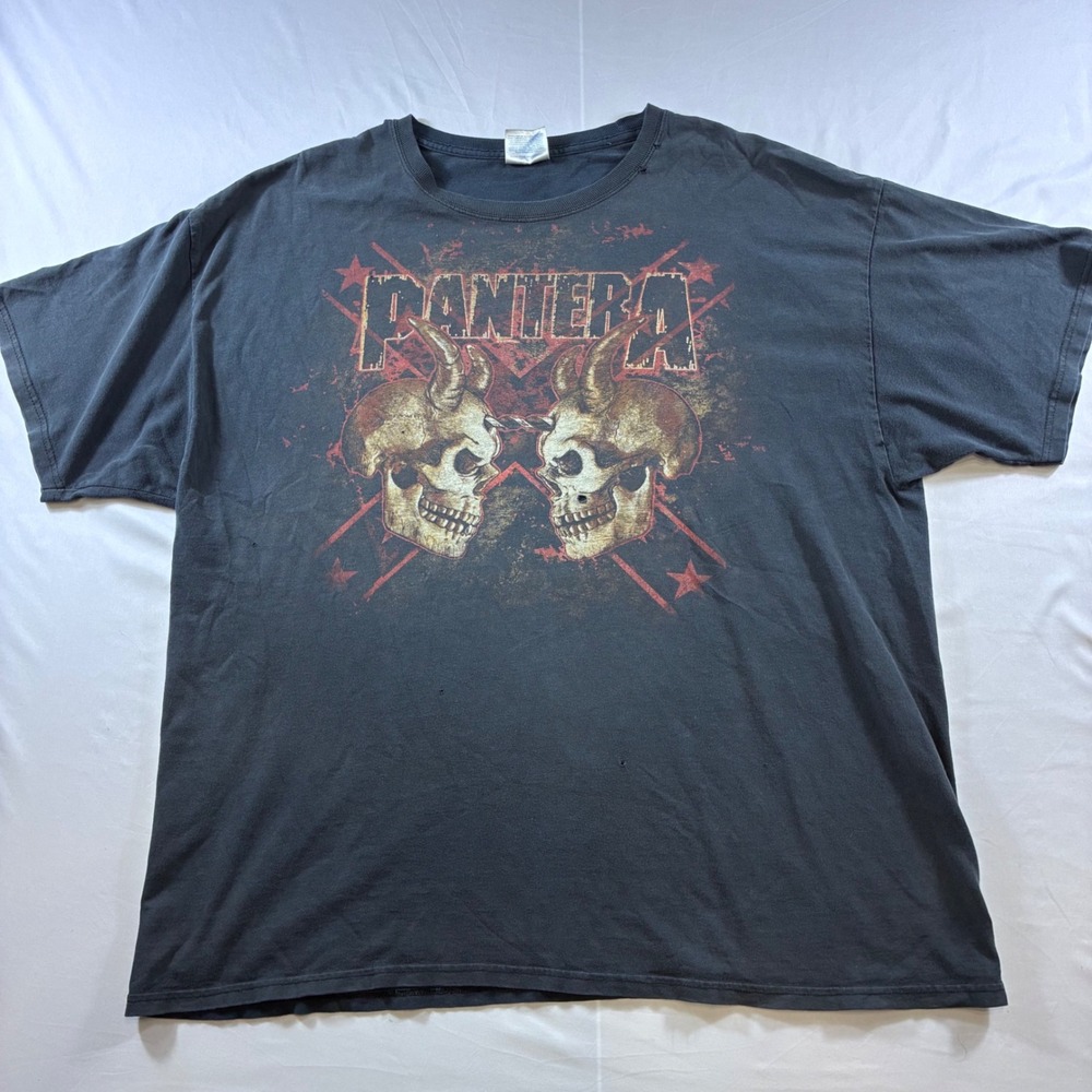 Pantera Vintage Distressed Skull Graphic T-Shirt Mens 2XL Hanes  Heavyweight